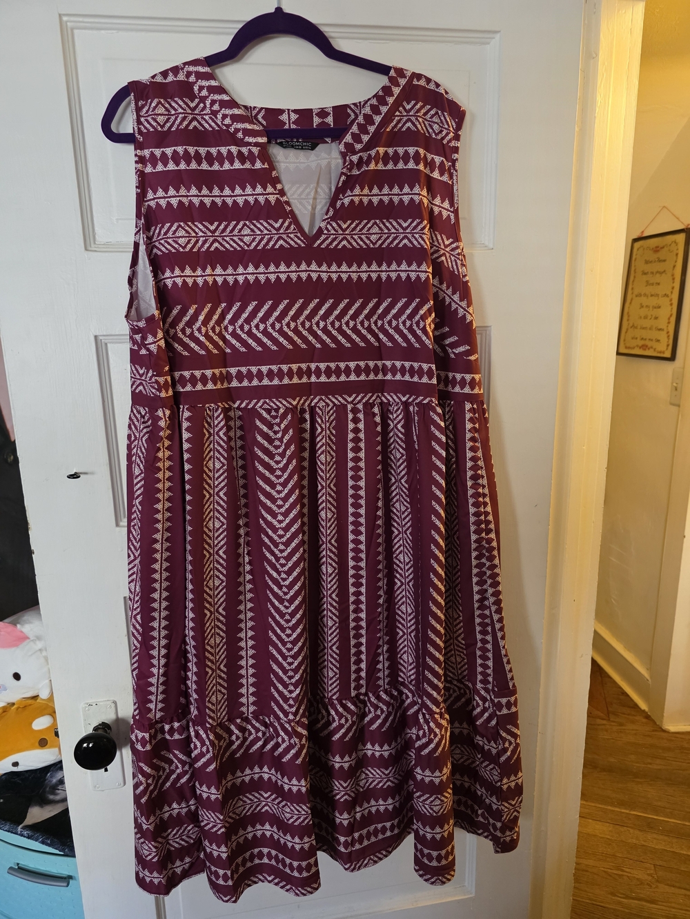 BloomChic Sleeveless Maroon & Cream Patterned Midi Dress